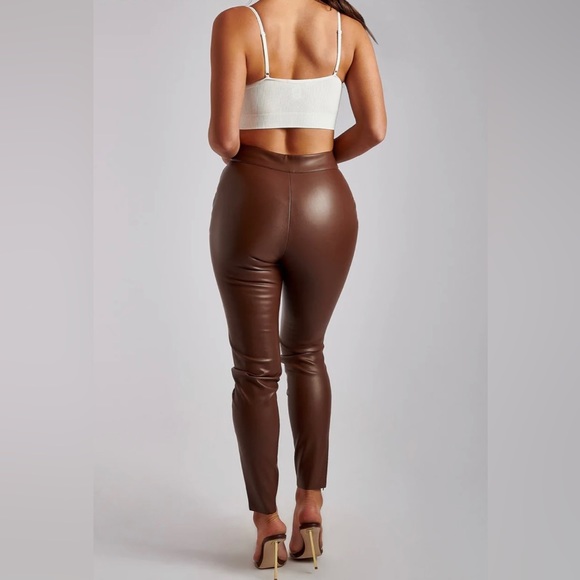 Skinny Faux Leather Pants in Chocolate - Picture 3 of 4